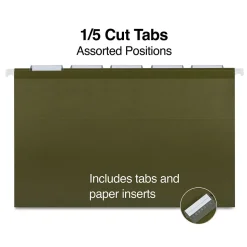 Staples 100% Recycled Hanging File Folder, 1/5-Cut Tab, Legal Size, Standard Green, 25/Box (ST16402/TR16402)