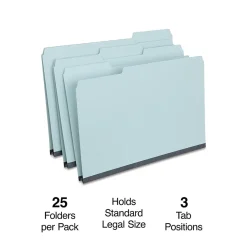 Staples 60% Recycled Heavyweight File Folders, 1/3-Cut Tab, Legal Size, Light Blue, 25/Box (ST621318)