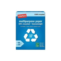 Staples 50% Recycled Heavyweight 8.5" x 11" Multipurpose Paper, 28 lbs., 96 Brightness, 500/Ream (86058)