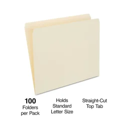 Staples 30% Recycled Reinforced File Folders, Single Tab, Letter Size, Manila, 100/Box (ST508820/508820)