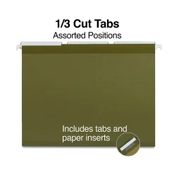 Staples 100% Recycled Reinforced Recycled Hanging File Folder, 1/3-Cut Tab, Letter Size, Standard Green, 25/Box