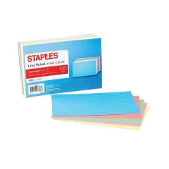 Staples® 4" x 6" Heavyweight Assorted Pastel Index Cards, 100/Pack (50999)