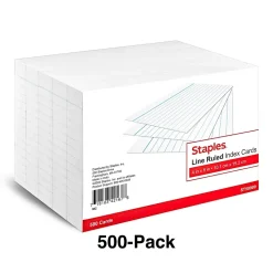 Staples 4" x 6" Index Cards, Lined, White, 500/Pack (TR50989)