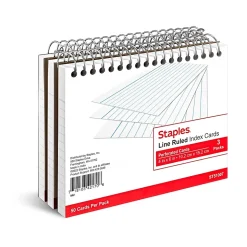 Staples™ 4" x 6" Index Cards, Lined, White, 50 Cards/Pack, 3 Pack/Carton (TR51007)