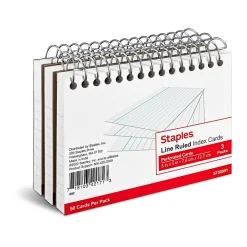 Staples 3" x 5" Index Cards, Lined, White, 50 Cards/Pack, 3 Pack/Carton (TR50991)