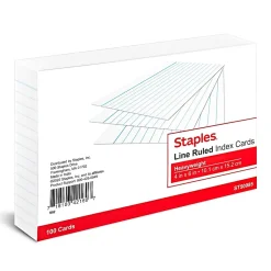 Staples™ 4" x 6" Index Cards, Lined, White, 100/Pack (TR50985)
