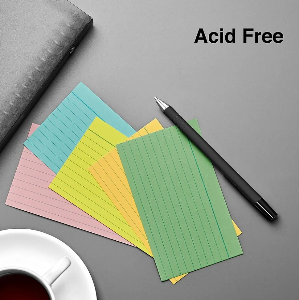 Staples 3" x 5" Index Cards, Lined, Assorted Colors, 100/Pack (TR51004)