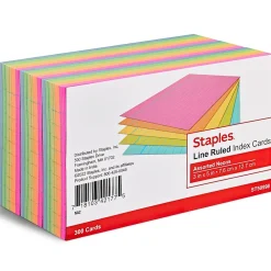 Staples 3" x 5" Index Cards, Lined, Assorted Colors, 300/Pack (TR50998)