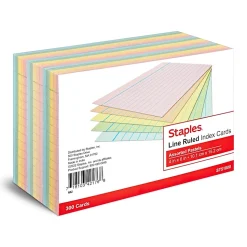 Staples 4" x 6" Index Cards, Lined, Assorted Colors, 300/Pack (TR51000)