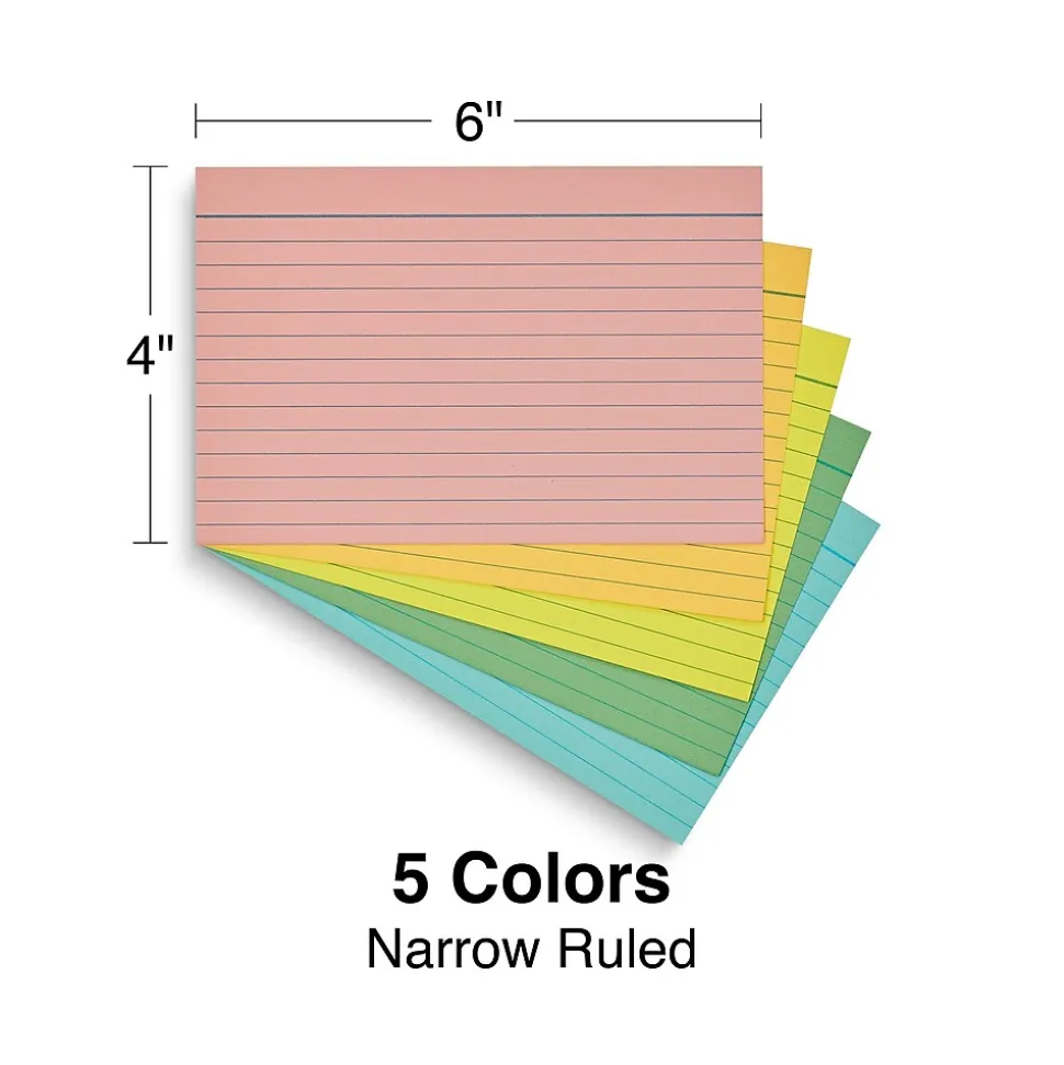 Staples 4" x 6" Index Cards, Lined, Assorted Colors, 300/Pack (TR51000)