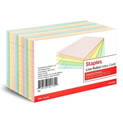 Staples 3" x 5" Index Cards, Lined, Assorted Colors, 300/Pack (TR51002)