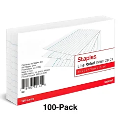 Staples 3" x 5" Index Cards, Narrow Ruled, White, 100/Pack (TR50993)