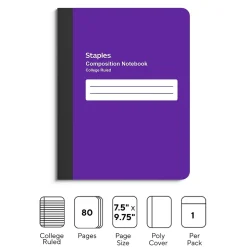 Staples® Accel Poly 2-Subject Subject Notebooks, 8.5" x 11", College Ruled, 75 Sheets, Assorted (36739)