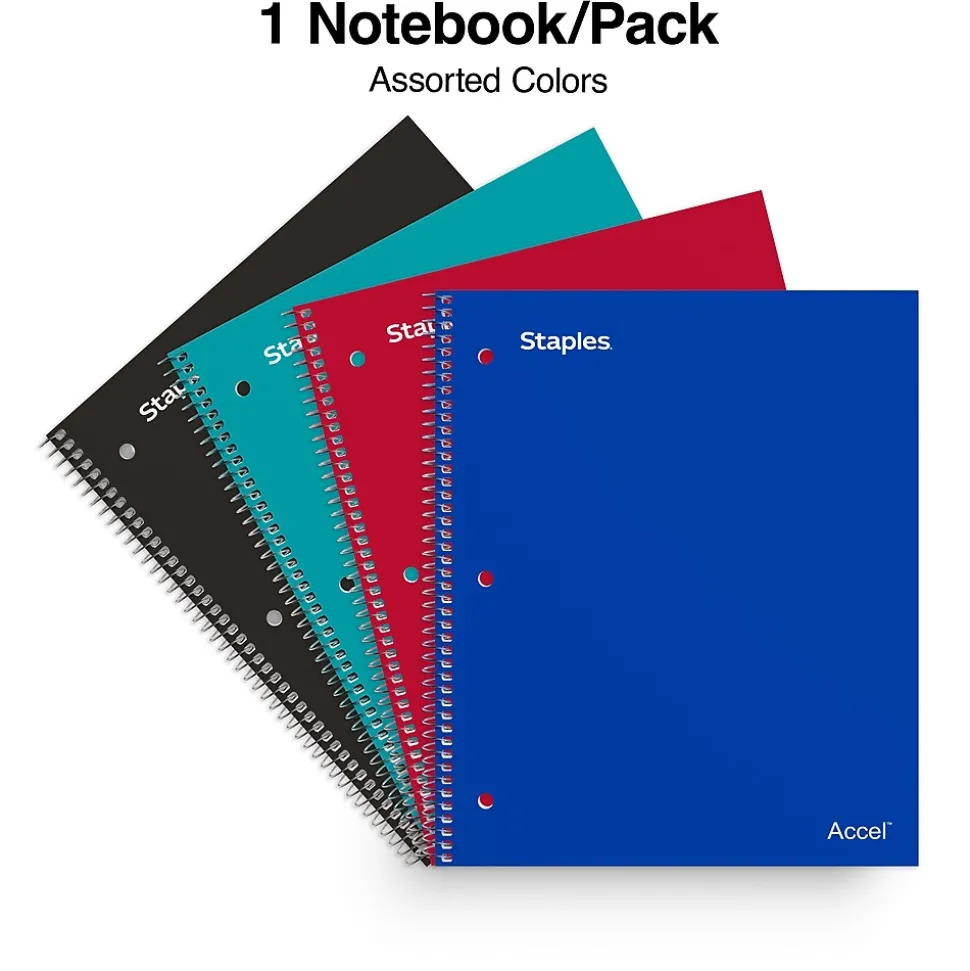 Staples® Accel Poly 2-Subject Subject Notebooks, 8.5" x 11", College Ruled, 75 Sheets, Assorted (36739)