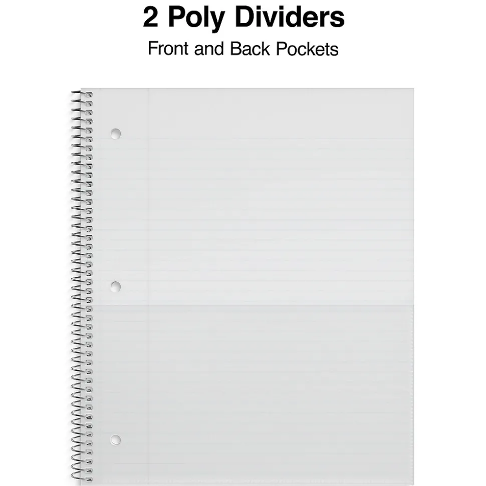 Staples® Accel Poly 2-Subject Subject Notebooks, 8.5" x 11", College Ruled, 75 Sheets, Assorted (36739)