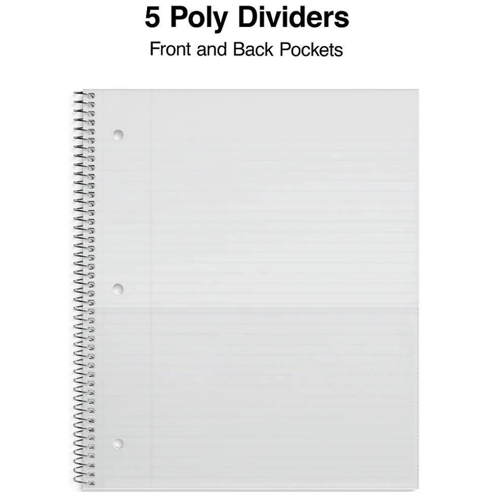 Staples® Accel 5-Subject Notebook, 8.5" x 11", College Ruled, 200 Sheets, Assorted Colors (ST15761D)