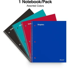Staples Accel 1-Subject Notebooks, 8.5" x 11", Graph Ruled, 100 Sheets (ST25855D)