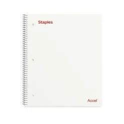 StaplesĀ® Accel 1-Subject Subject Notebooks, 8.5" x 11", College Ruled, 100 Sheets, White (25539M)