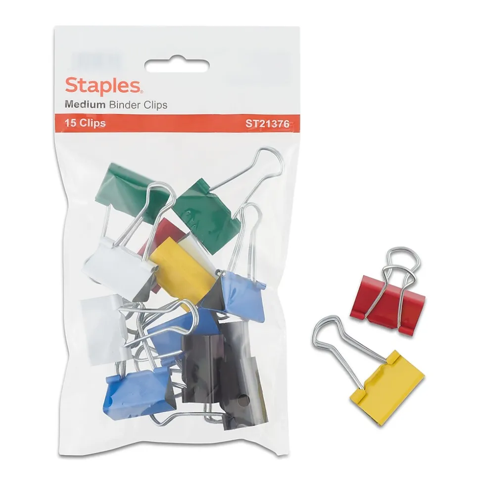Staples Binder Clip Med 15 PK Assorted - Core
