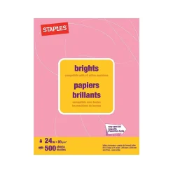 Staples Brights Multipurpose Paper, 24 lbs., 8.5" x 11", Pink, 500/Ream (20106)