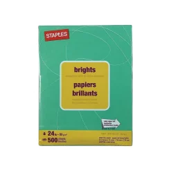 Staples Brights Multipurpose Paper, 24 lbs., 8.5" x 11", Dark Green, 500/Ream (20103)