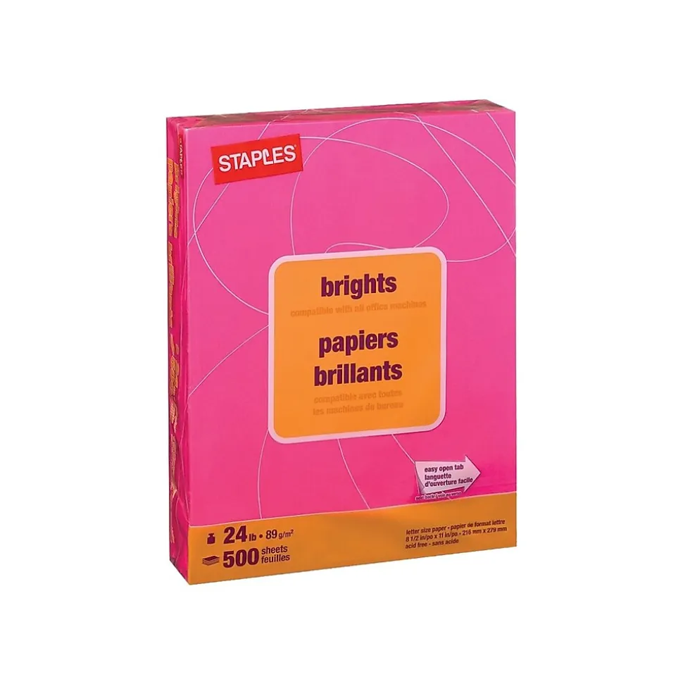 Staples Brights Multipurpose Paper, 24 lbs., 8.5" x 11", Fuchsia, 500/Ream (20109)