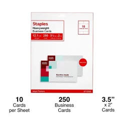 Staples® Business Cards, 3.5" x 2", Matte White, 250/Pack (ST12520)