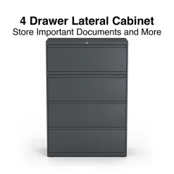 Staples Commercial 4-Drawer Lateral File Cabinet, Letter/Legal Size, Lockable, 52.5"H x 36"W x 18.63"D, Charcoal (60944/20886)