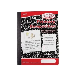 StaplesĀ® Composition Notebooks, 7.5" x 9.75", Primary Ruled, 100 Sheets, Black/Red, 12/Carton (42079CT)