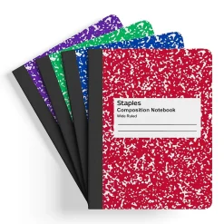 StaplesĀ® Composition Notebook, 9.75" x 7.5", Wide Ruled, 80 Sheets, Assorted Colors, 48/Carton (20702CT)