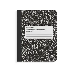 StaplesĀ® Composition Notebooks, 7.5" x 9.75", Wide Ruled, 100 Sheets, Black/White Marble, 4/Pack (ST58369)
