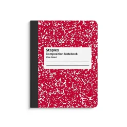 StaplesĀ® Composition Notebooks, 7.5" x 9.75", Wide Ruled, 100 Sheets, Assorted Colors, 4/Pack (ST58368)