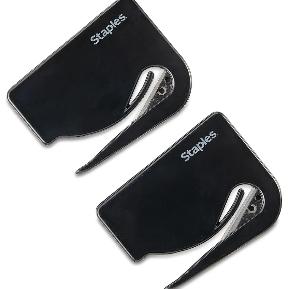 Staples Concealed Blade Letter Opener, Black, 2/Pack (18006-CC)