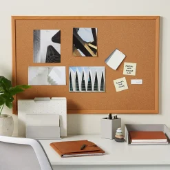 Staples Cork Bulletin Board, Oak Frame, 3'W x 2'H (28336-CC)