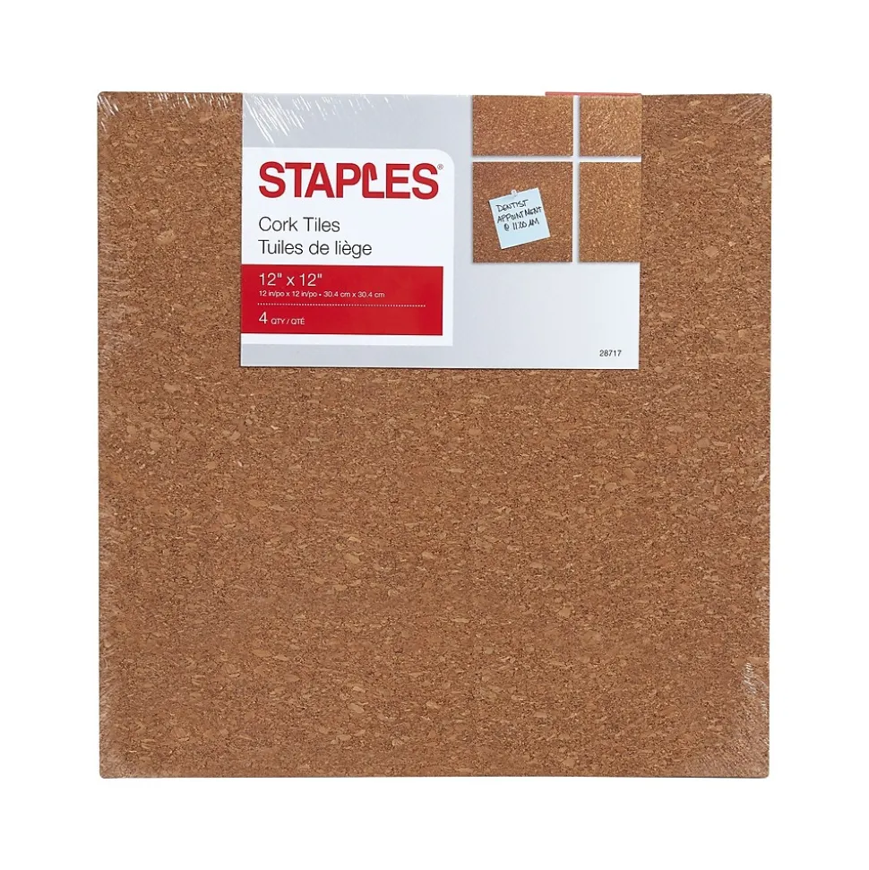 Staples Cork Bulletin Board, 1' x 1' (28717)