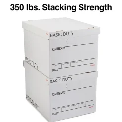 Staples Corrugated File Box Lift Off Lid, Letter/Legal Size, White/Black, 20/Pack (3325010/3325007)