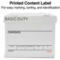 Staples Corrugated File Box Lift Off Lid, Letter/Legal Size, White/Black, 20/Pack (3325010/3325007)