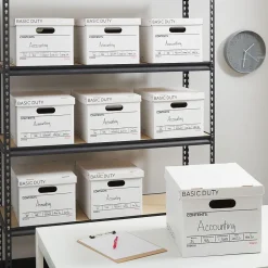 Staples Corrugated File Box Lift Off Lid, Letter/Legal Size, White/Black, 20/Pack (3325010/3325007)