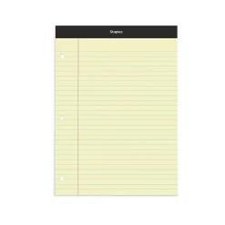 Staples Double-Sheet Notepad, 8.5" x 11.75", Wide Ruled, Canary, 100 Sheets/Pad (20-243)