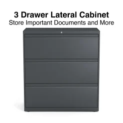 Staples 3-Drawer Lateral File Cabinet, Letter/Legal Size, Lockable, 40.25"H x 36"W x 18.63"D, Charcoal (60947/20885)