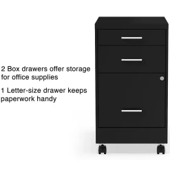 Staples 3-Drawer Mobile Vertical File Cabinet, Letter Size, Lockable, 25.7"H x 14.3"W x 19.9"D, Black (ST52156-CC)