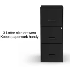 Staples 3-Drawer Vertical File Cabinet, Letter Size, Lockable, 34.9"H x 14.3"W x 18.9"D, Black (ST52151-CC)