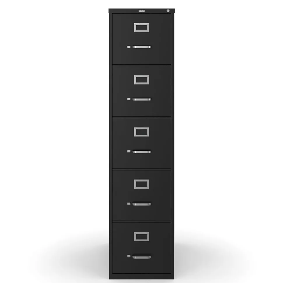 Staples 5-Drawer Vertical File Cabinet, Letter Size, Lockable, 61.38"H x 15"W x 26.5"D, Black (59589/25432)