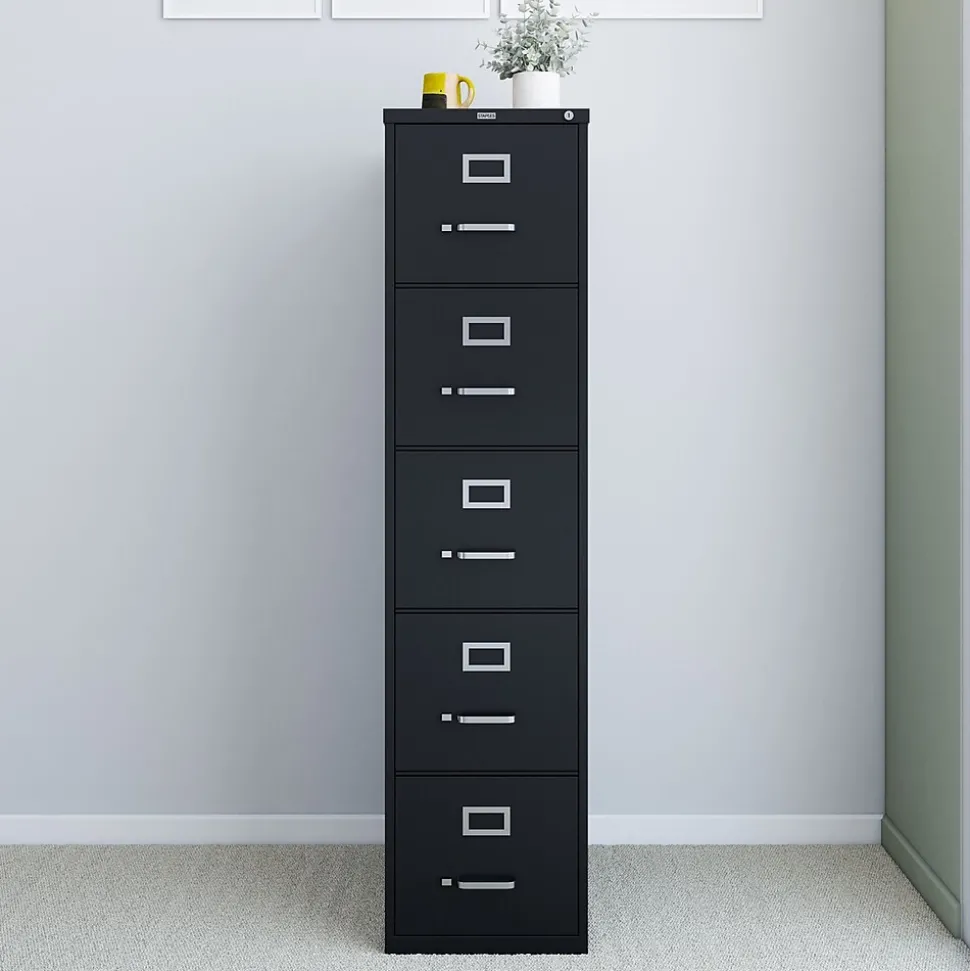 Staples 5-Drawer Vertical File Cabinet, Letter Size, Lockable, 61.38"H x 15"W x 26.5"D, Black (59589/25432)