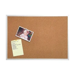 Staples Durable Cork Bulletin Board, Silver Frame, 4'W x 3'H (43798)