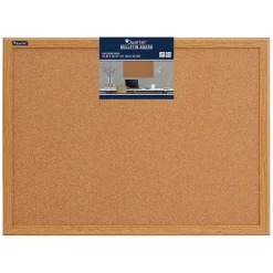 Staples Durable Cork Bulletin Board, Oak Finish Frame, 2' x 3' (85223B)