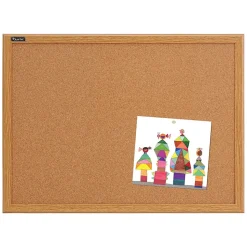 Staples Durable Cork Bulletin Board, Oak Finish Frame, 2' x 3' (85223B)