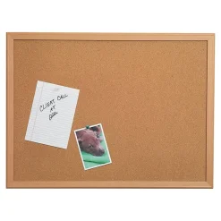 Staples Durable Cork Bulletin Board, Oak Frame, 4'W x 3'H (85234)