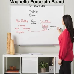 Staples Durable Magnetic Porcelain Dry-Erase Whiteboard, Aluminum Frame, 4' x 3' (52467/28331)