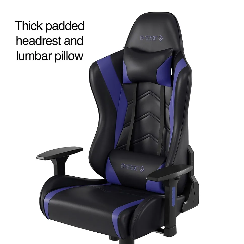 Staples Emerge Vartan Bonded Leather Ergonomic Gaming Chair, Black/Blue (53242V)